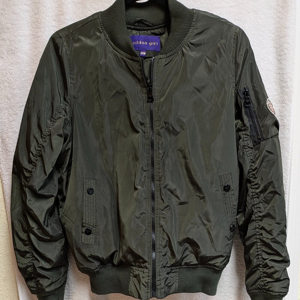 Madden Girl Juniors' Quilted Ribbed-Cuff Bomber Jacket - Medium